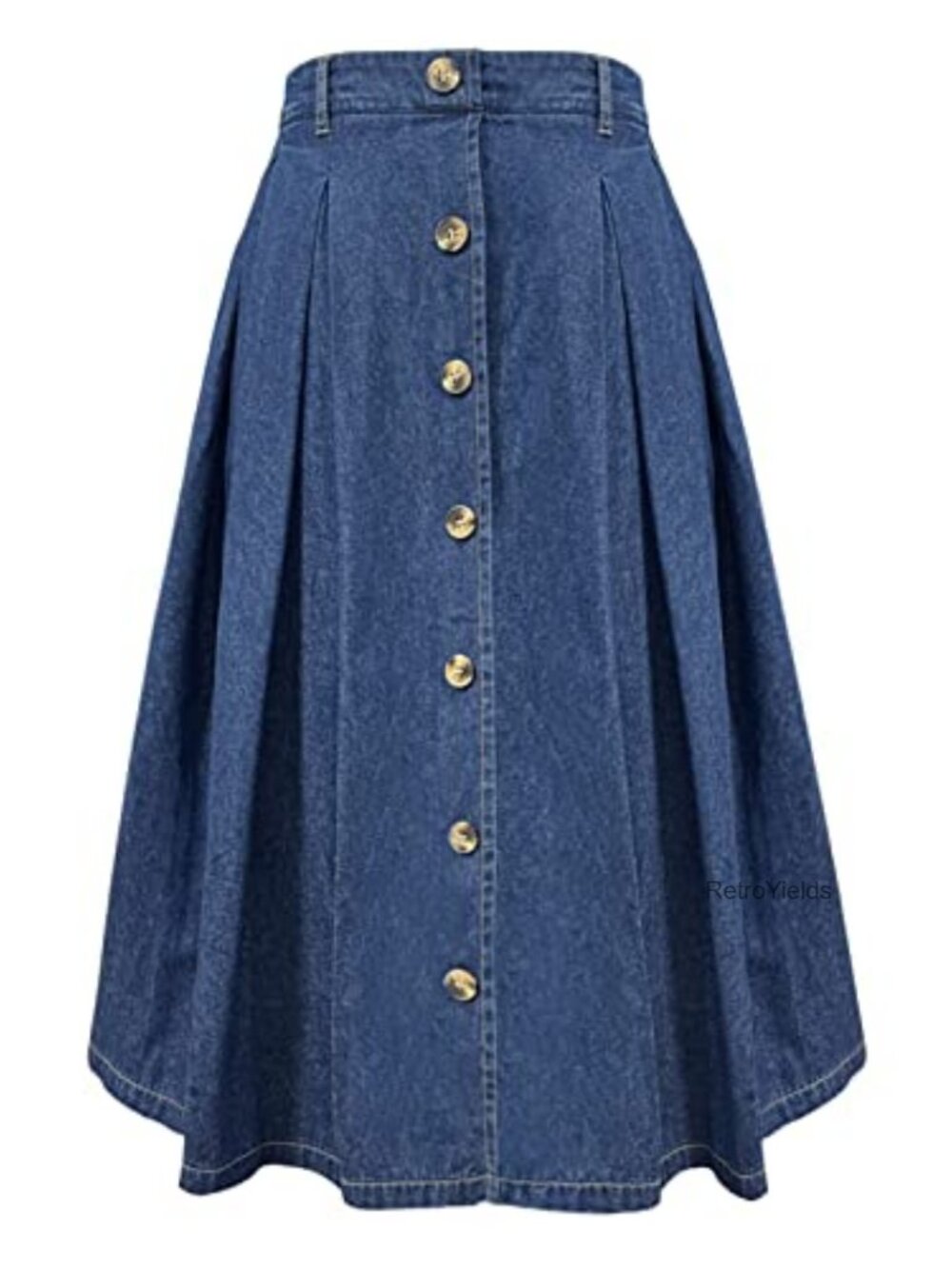 Pleated A-line Midi Skirt Elastic Waist Button Front Flared Long Skirt with